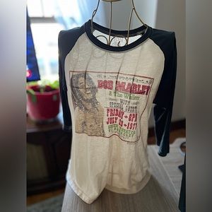 Navy Sleeved Bob Marley and the Wailers Baseball Concert Tee